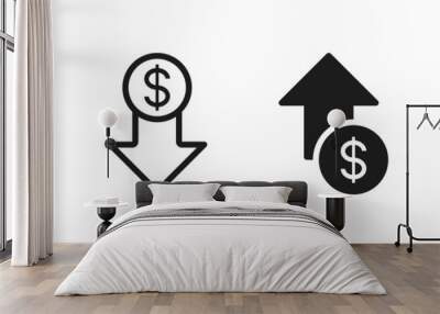 Money increase icon with arrow symbol, dollar decrease icon . profit and lose money vector icons - Cost rising icon Wall mural