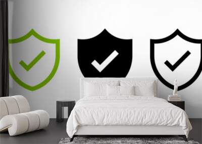 Shield check mark icon or security shield protection icon with tick symbol Wall mural