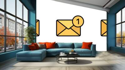 Yellow mail envelope icon set. Email notification with star icon and number 1. Favorite email or starred messages icon, new message sign. Web icons set Wall mural