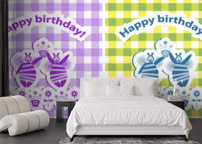 2 Happy Birthday baby card, floral Funny Birthday leaflet with b Wall mural