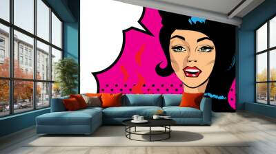 Retro Pop Art Hot Woman Love Vector illustration of smile female Wall mural