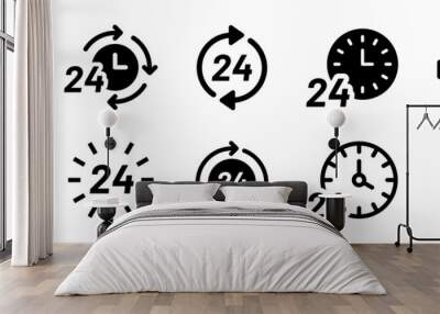 24-hour time icon vector set. Twenty-four hours clock symbol collection. 24h open all day service concept. Wall mural