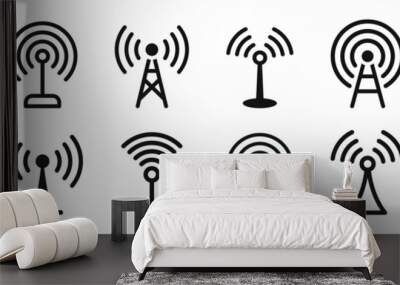 Antenna tower icon collection. Wireless radio signal symbol set. Vector illustration. Wall mural