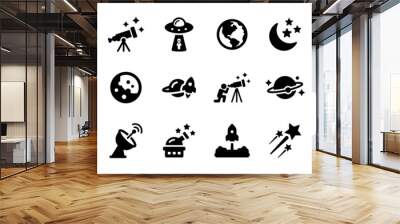 Astronomy and space icons set on black and white design.  Wall mural