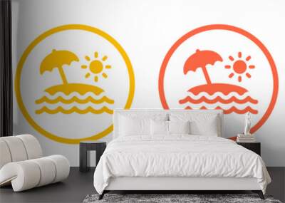 Beach umbrella with sun and sea icon isolated on white background. Vector illustration Wall mural