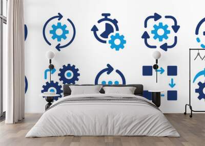 Business process icon set. Workflow and productivity symbol vector illustration. Wall mural