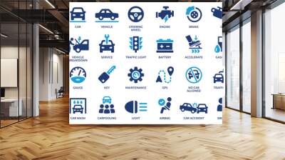 Car icon collection. Car service and repair icons element. Containing car wash, vehicle, garage, engine, oil, maintenance, accelerate and brake icons. Wall mural