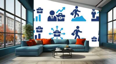 Career, job and work icon set. Containing businessman with case icon. Achievement symbol vector illustration. Wall mural