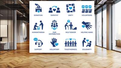 Charity and Donation icon set. Help, volunteer, donated, assistance, sharing and solidarity symbol. Solid icons vector collection. Wall mural