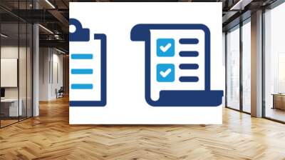 Checklist icon set. Containing clipboard with checkmark, document, checkbox on paper icon vector illustration. Wall mural