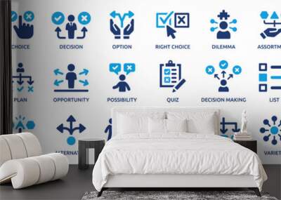 Choice icon set. Containing decision, option, selection, dilemma, select, preference, quiz, opportunity and more. Vector solid icons collection. Wall mural