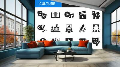 Culture icon collection. Containing history literature, ancient vase, theater, museum and art icon in black design. Wall mural