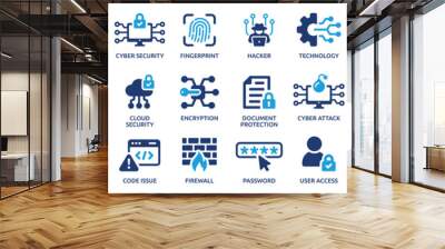 Cyber security icon set. Data protection symbol. Secured network icon collection. Technology concept. Vector illustration. Wall mural