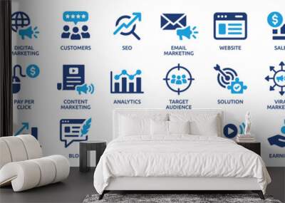 digital marketing icon set. containing seo, content, website, social media, sales and online adverti Wall mural