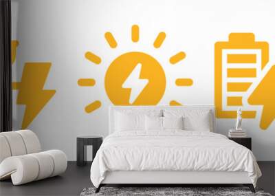 Electrical power icon set. Containing charging, plug, light bulb, battery and lightning bolt icon. Wall mural