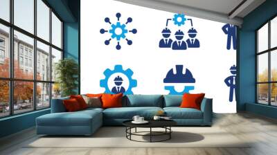 Engineer work vector icon set. Maintenance by technician and construction worker symbol concept. Wall mural