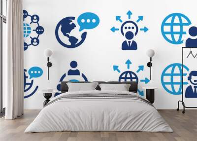 Global communication icon set. Communicate worldwide with people concept. International network with talking person symbol. Vector illustration. Wall mural