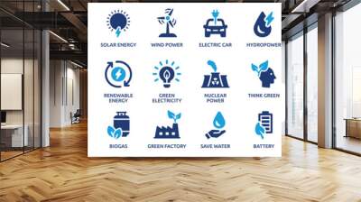 Green energy icon set. Collection of renewable energy, ecology and green electricity icons. Vector illustration. Wall mural