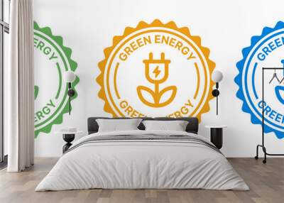 Green energy label stamp icon set. Alternative sign Wall mural