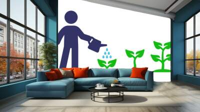 Growth vector illustration. Man watering a growing plant. Wall mural