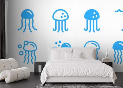 Jellyfish outline icon set. Marine life concept. Vector illustration. Wall mural