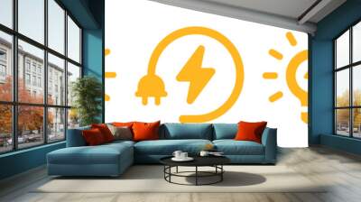 Lightning bolt icon set. Electric power vector isolated on white background. Wall mural