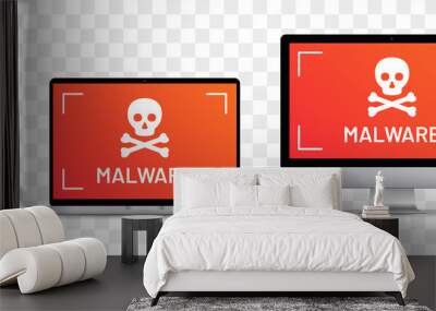 Malware on computer device icon set on transparent design. Internet security concept Wall mural