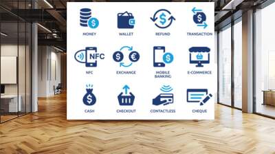 Payment icon set. Business and finance payment collection with money, banking, credit card, exchange, cash and transaction symbol. Wall mural