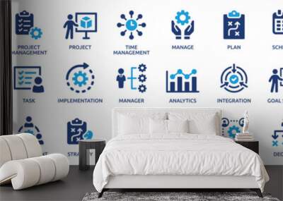 Project management icon collection. Time management and planning concept. Solid icon set. Wall mural