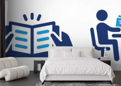 Read book icon set. Person reading book vector illustration. Wall mural