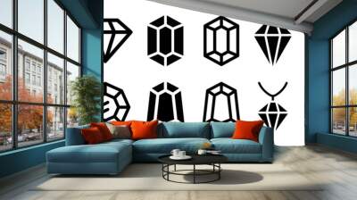 Set of gemstones as diamond, ruby, sapphire and emerald vector icon Wall mural