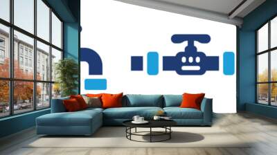 Set of valve and industrial pipeline icon. Gas industry concept. Wall mural