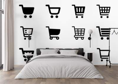 shopping cart icon set. shopping trolley icon collection. online business symbol in black design. Wall mural