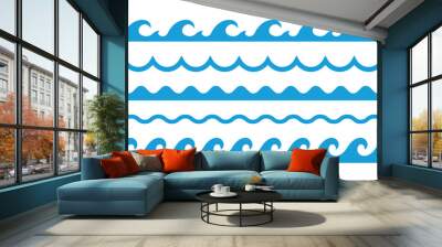 Vector water waves patterns. Waves line set. Wall mural