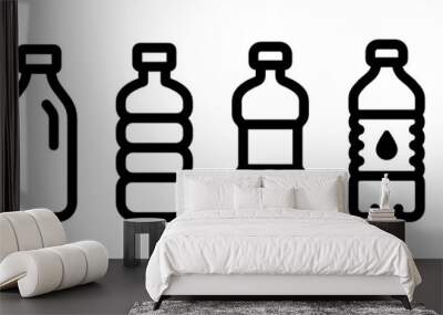 Water bottle vector line set. Plastic and glass bottles, milk drinking and soda beverage. Wall mural