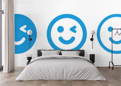 winking eye with smiley face icon set. wink emoticon. Wall mural