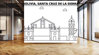 Bolivia, Santa Cruz De La Sierra architecture skyline: buildings, silhouette, outline landscape, landmarks. Editable strokes. Flat design line banner, vector illustration concept.  Wall mural