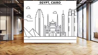 Egypt, Cairo architecture line skyline illustration. Linear vector cityscape with famous landmarks, city sights, design icons. Editable strokes Wall mural