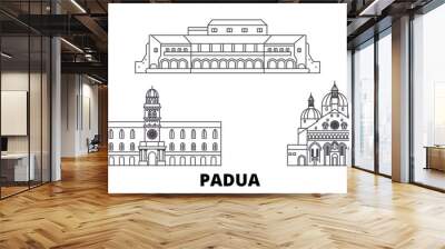 Italy, Padua flat travel skyline set. Italy, Padua black city vector panorama, illustration, travel sights, landmarks, streets. Wall mural