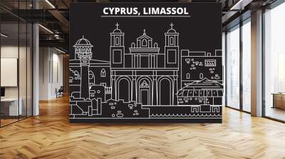 Limassol silhouette skyline. Cyprus - Limassol vector city, cypriot linear architecture, buildings. Limassol line travel illustration, landmarks. Cyprus flat icon, cypriot outline design banner Wall mural