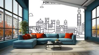 Portugal, Porto architecture line skyline illustration. Linear vector cityscape with famous landmarks, city sights, design icons. Editable strokes Wall mural