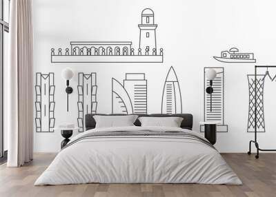 Qatar, Doha flat travel skyline set. Qatar, Doha black city vector panorama, illustration, travel sights, landmarks, streets. Wall mural