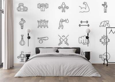 Strong line icons, signs set, vector. Strong outline concept illustration: strong,strength,arm,isolated,fitness Wall mural