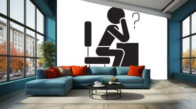 Thinking person with question black vector concept icon. Thinking person with question flat illustration, sign, symbol Wall mural