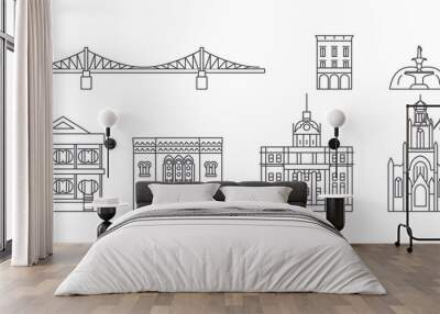 United States, Savannah flat travel skyline set. United States, Savannah black city vector panorama, illustration, travel sights, landmarks, streets. Wall mural