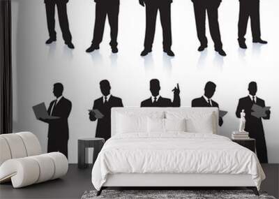 Young business men silhouettes working in suits Wall mural