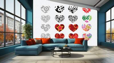 Heart abstract icons signs and symbols set  on transparent backg Wall mural