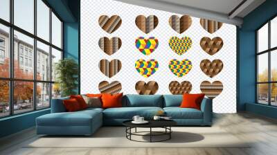 Heart abstract icons signs and symbols set  on transparent backg Wall mural