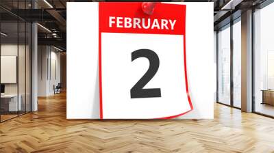 2 february calendar sheet with red pin. Wall mural