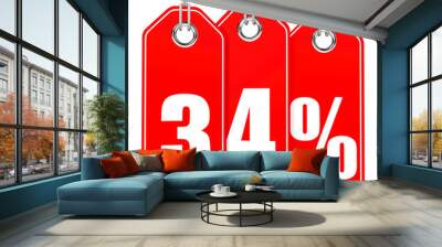 Discount 34 percent off. 3D illustration. Wall mural